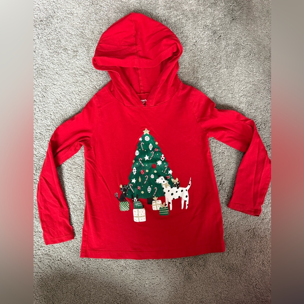 Carter's Red Hoodie with Christmas Tree and Dog Design
